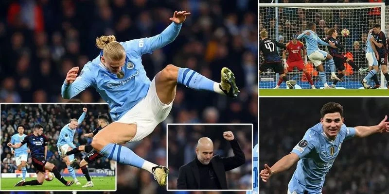 Erling Haaland thực hiện cú dứt điểm quyết định tại Champions League